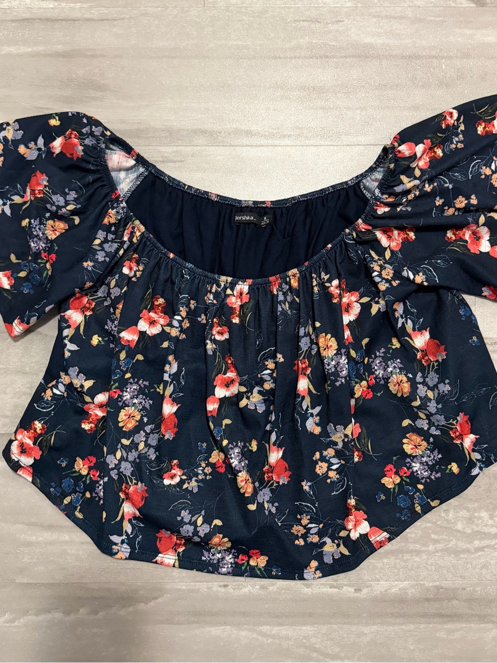 Navy Floral Off-Shoulder Women's Crop Top